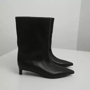 Модные дизайнерские женские ботильоны на низком каблуке, туфли для выпускного бала, лаконичные короткие ботильоны без застежек 35 чёрный