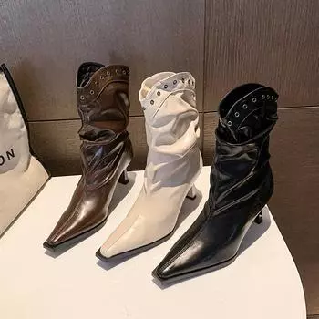 Модные дизайнерские женские ботильоны Stiletto Western Cowboy, осенне-зимние ботинки Chelsea на мягкой подошве, модные туфли на тонком каблуке для женщин 35