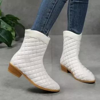 Модные дизайнерские женские ботинки на молнии, зимние новые модные ботильоны с острым носком для женщин, однотонные простые женские туфли большого размера 36 белый