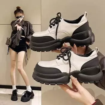 Модные дизайнерские женские кроссовки смешанных цветов, новые женские повседневные туфли из искусственной кожи на толстой подошве, женские мокасины на платформе Zapatos 2024 35 бежевый