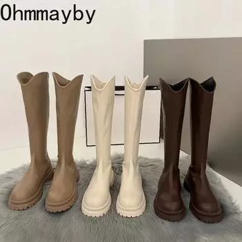 Модные дизайнерские женские сапоги до колена, модные рыцарские сапоги с застежкой-молнией сзади, квадратные каблуки, осенне-зимняя женская обувь 35 хаки