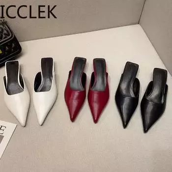 Модные дизайнерские женские туфли-мюли с острым носком, модные неглубокие туфли без застежек, элегантные женские туфли на низком каблуке для отдыха на открытом воздухе 35 красный