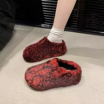 Модные дизайнерские зимние ботинки с леопардовым мехом, женские теплые хлопковые ботинки, зимние короткие плюшевые ботинки 2024 года, новые удобные женские ботинки 35 серый