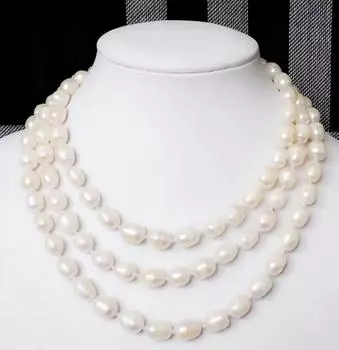 Модные длинные 50-дюймовые 7-8 мм ожерелья из натурального белого культивированного риса с жемчугом