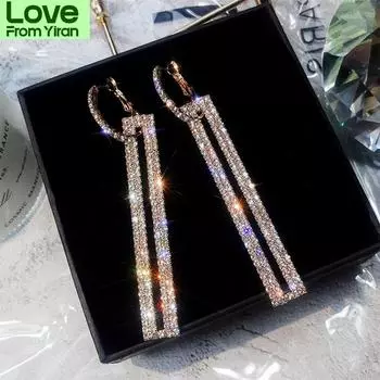 Модные длинные геометрические серьги-капли, роскошные золотые серебряные прямоугольные серьги со стразами для женщин, ювелирные изделия для вечеринки, подарок