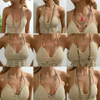 Модные длинные колье в богемном стиле с деревянными бусинами в стиле ретро, кисточками, многослойной бисером, женские колье