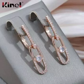 Модные длинные овальные серьги Kinel из розового золота с цирконом для женщин розового золота