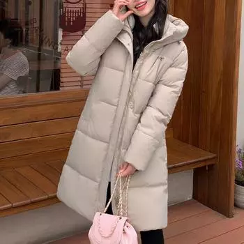 Модные длинные пальто для женщин, свободные толстые теплые женские зимние парки с капюшоном S чёрный