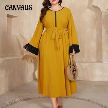 Модные длинные платья с бахромой и бахромой, женские платья больших размеров 0XL жёлтый