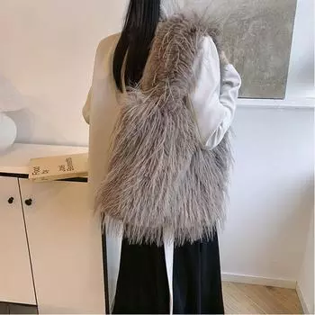 Модные длинные плюшевые женские сумки на плечо с кисточками, мягкая большая вместительная сумка для подмышек, женская сумка в иностранном стиле, уличные трендовые повседневные сумки-тоут для женщин 36*30*12cm розы красного