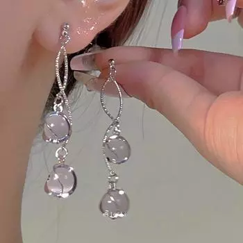 Модные длинные серьги-капли, круглые серьги-шарики, свадебные украшения, элегантные украшения для ушей для женщин серебряный