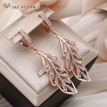 Модные длинные серьги-капли с кубическим цирконием для женщин, модный подарок, серьги цвета розового золота