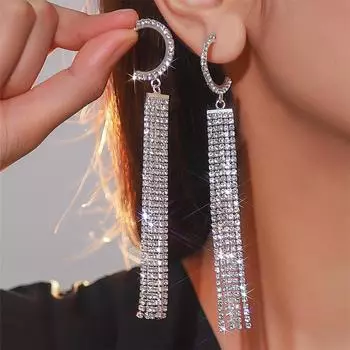 Модные длинные серьги-кисточки с бриллиантами в форме буквы С, супер яркие геометрические серьги, женские серьги, 1 пара