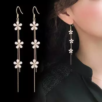 Модные длинные серьги с цветком, белые серьги с вишневым цветом, серьги с кристаллами, подарок для ювелирных изделий