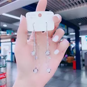 Модные длинные серьги с кисточкой и кисточкой в виде кошачьего глаза, длинные серьги в Корейском стиле, красные универсальные женские трендовые серьги