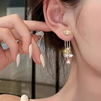 Модные длинные серьги со стразами и бахромой для женщин, модные серьги-гвоздики и серьги-гвоздики, которые можно носить одновременно. золотой