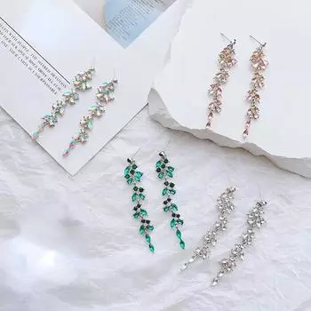 Модные длинные висячие серьги-цепочки с кисточками, подвески, серьги-капли, женские вечерние серьги со стразами и геометрическим листом, висячие серьги, ювелирные изделия белый