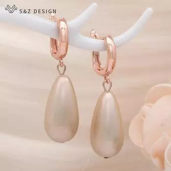 Модные длинные висячие серьги цвета розового золота с имитацией жемчуга для женщин, ювелирные изделия для свадебной вечеринки