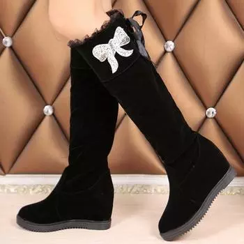 Модные длинные женские сапоги Kawaii Footwear Туфли для женщин зимние до колена с высоким голенищем черные на танкетке симпатичные модные 2024 демисезонные Gyaru 35