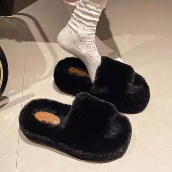 Модные домашние меховые шлепанцы женские плюшевые тапочки пушистые шлепанцы роскошные туфли на платформе женские модные белые туфли Zapato De Mujer 35 белый