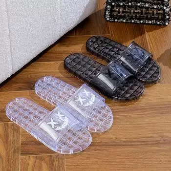 Модные домашние прозрачные желейные пластиковые крутые тапочки женские летние новые домашние банные тапочки для ванной комнаты с кристаллами обувь 36-37