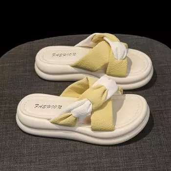 Модные домашние тапочки Обувь на платформе Слиперы Женские шлепанцы Мода 2025 Мягкие Летние Роскошные Повседневные Домашние тапочки на платформе 35