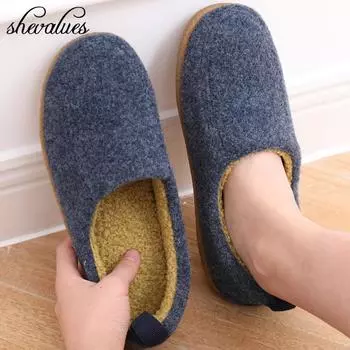 модные домашние тапочки Shevalues женские 2024 новые мужские домашние теплые войлочные туфли толстые мягкие подошвы спальные тапочки нескользящие пятки пушистые тапочки 37-38(9-9.2inch)