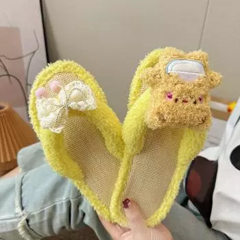 Модные домашние тапочки женские милые хлопковые тапочки 2024 зимние домашние нескользящие и теплые универсальные шлепанцы плюшевые тапочки для женщин 36 бежевый