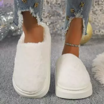 Модные домашние теплые тапочки для женщин, зимние мягкие плюшевые тапочки для женской спальни, пушистые туфли из хлопковой шерсти на толстой подошве 36 чёрный