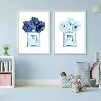 Модные духи синие пионы художественные постеры настенное искусство HD картины на холсте и принты для гостиной домашний декор безрамные 21x30cm No Framed