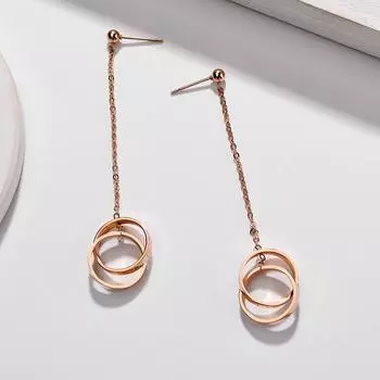Модные двойные серьги-капли из нержавеющей стали с крестом для женщин, легкие роскошные серьги цвета розового золота, женские украшения для ушей