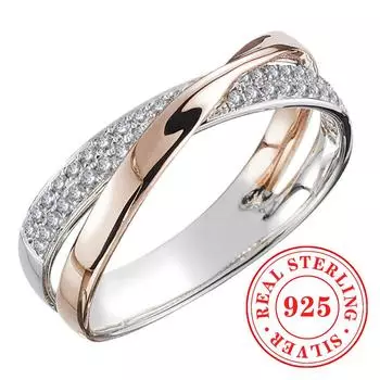 Модные двухцветные кольца-кресты из стерлингового серебра 925 пробы от Huitan для женщин из розового золота и блестящих фианитов, оригинальные подвески для вечеринок 6