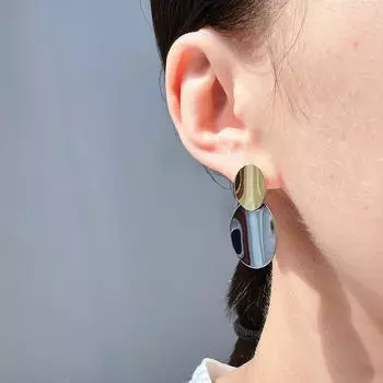 Модные двухцветные серьги из золота и серебра, зеркальные минималистичные геометрические овальные серьги-гвоздики в форме капли воды, серьги для поездок на работу 761