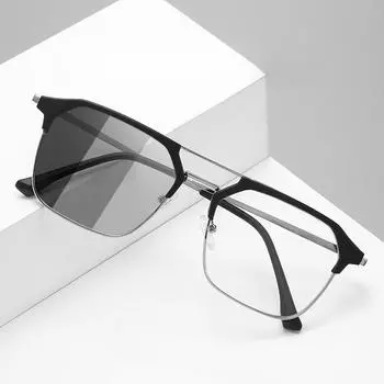 Модные двухлучевые очки в оправе для бровей, мужские универсальные круглые очки для изменения лица, фотохромные очки с защитой от синего луча, обесцвечивание близорукости -100