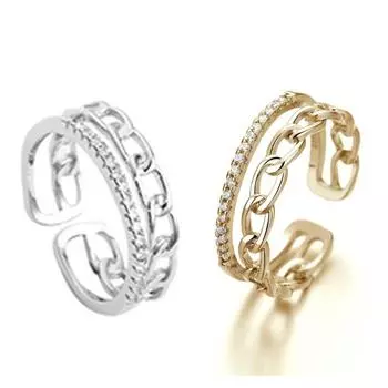 Модные двухслойные цепочки, легкие роскошные штабелируемые кольца, полые, открытые, палец, кольцо для женщин серебряный