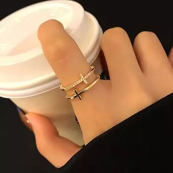 Модные двухслойные крестообразные штабелируемые кубические цирконии 925 пробы регулируемые кольца для женщин блестящие корейские ювелирные изделия Resizable