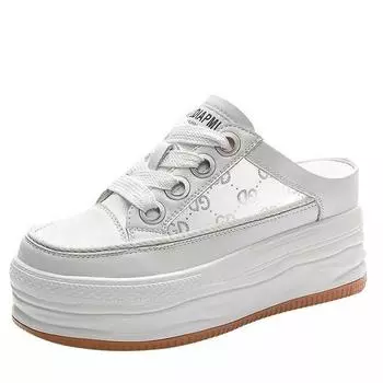 Модные дышащие 8 см натуральная кожа женская повседневная обувь белые туфли на платформе танкетка скрытый каблук белые туфли массивные кроссовки для скейтборда 34 белый