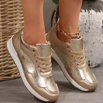 Модные дышащие кроссовки для женщин, универсальные, легкие, на шнуровке, повседневные, спортивные, одинарные туфли 36 золотой