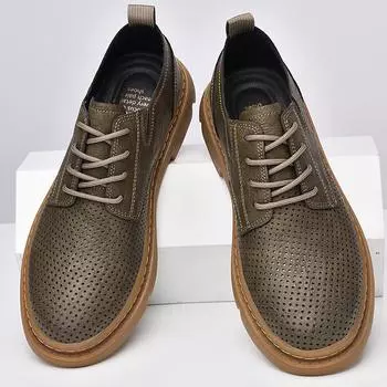 Модные дышащие мужские кроссовки из натуральной кожи, мужская повседневная обувь, деловые мужские туфли на шнуровке, элегантные свадебные туфли, полые 37 чёрный