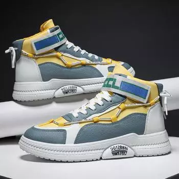 модные дышащие мужские повседневные кроссовки осень повышают моду 2024 новые кроссовки для бега амортизирующие теннисные массивные мягкие высокие спортивные туфли 39 жёлтый