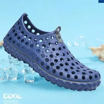 Модные дышащие мужские туфли, пляжные тапочки, летние мужские быстросохнущие тапочки из ЭВА с отверстиями, сандалии для прогулок по воде, садовые мюли, легкая обувь 7 чёрный