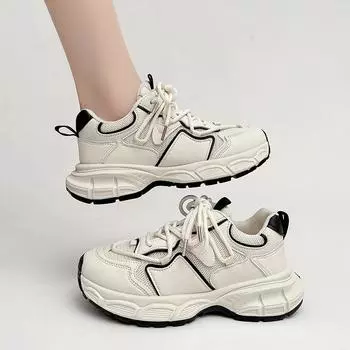 Модные дышащие повседневные кроссовки для бега с толстой подошвой и увеличенным берцем, модные простые универсальные туфли для женщин, осеннее время 36 чёрный