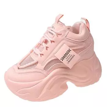 Модные дышащие сетчатые массивные белые кроссовки женские летние 2024 г. сандалии на платформе с ажурной сеткой женские повседневные туфли для увеличения роста 10 см 34 белый