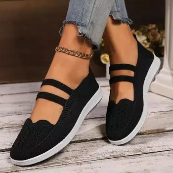 Модные дышащие сетчатые женские туфли без застежек 2024 года, новые осенние повседневные модные туфли для мам, легкие и удобные женские вулканизированные туфли 36 чёрный