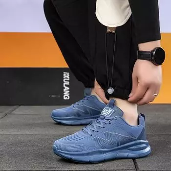 Модные дышащие туфли для папы, легкие кроссовки для бега и учебы, универсальные кроссовки на платформе, повседневная мужская обувь из сетки 36 синий
