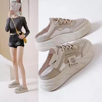 Модные дышащие женские тапочки с мягкой подошвой белого цвета, повседневная обувь для студентов, лето 2025, новое поступление, верхняя одежда 35 чёрный