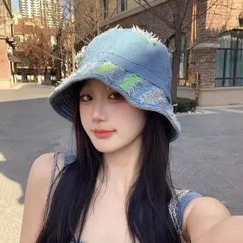 Модные джинсовые панамы Harajuku для мужчин, весна-лето, модные, с красочным узором, в стиле ретро, хип-хоп, для женщин 56-58cm светло-синий