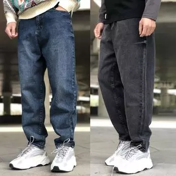 Модные джинсы-карго в стиле хип-хоп, уличная одежда, скейтборд, брюки Харлан, мужская одежда, японские джинсовые повседневные брюки Харадзюку M чёрный