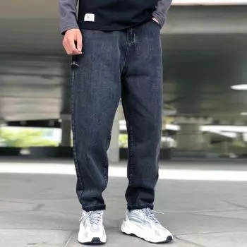 Модные джинсы-карго в стиле хип-хоп, уличная одежда, скейтборд, брюки Харлан, мужская одежда, японские джинсовые повседневные брюки Харадзюку M синий