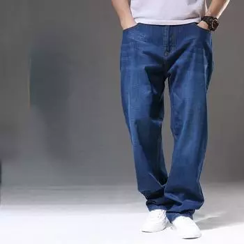 Модные джинсы, мужские классические свободные прямые джинсовые брюки с высокой талией, деловые повседневные синие брюки 30 синий
